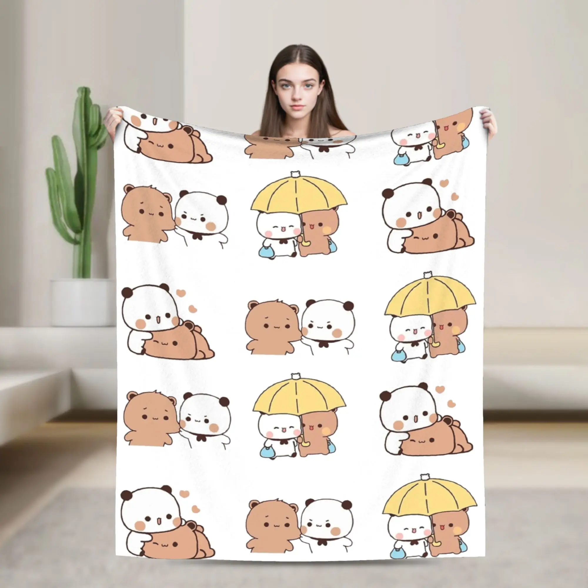 Bubu Dudu Cartoon Blanket Cover Panda Bear Fleece Throw Blanket Bedroom Sofa Decoration Soft Warm Bedsprea,