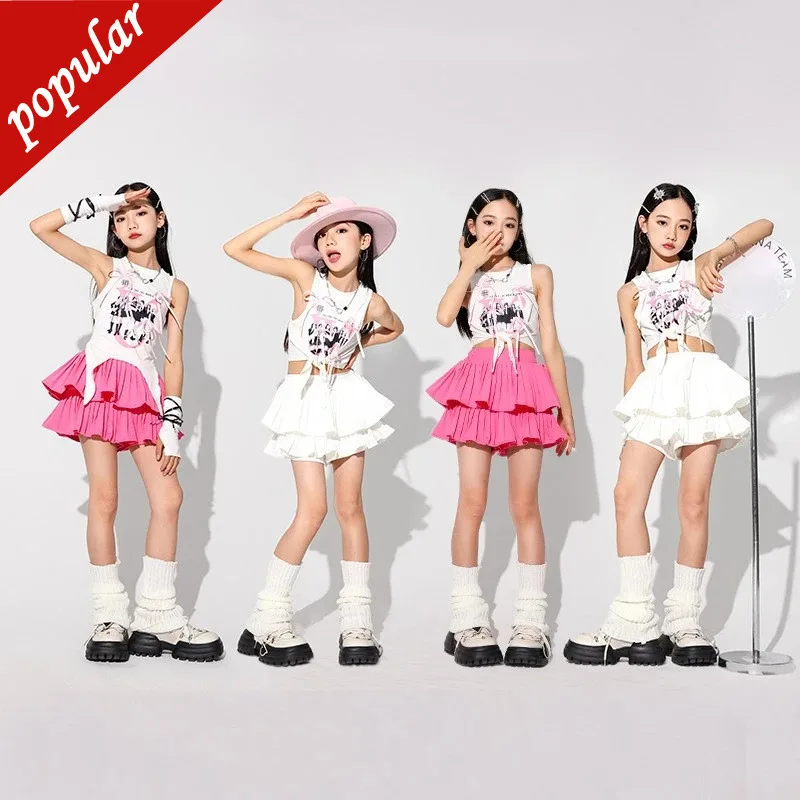 

Детский укороченный топ на бретелях в стиле хип-хоп, плиссированная юбка с рукавами, костюмы для уличных танцев и джаза для девочек, детская уличная одежда, комплекты одежды Jang Wonyoung