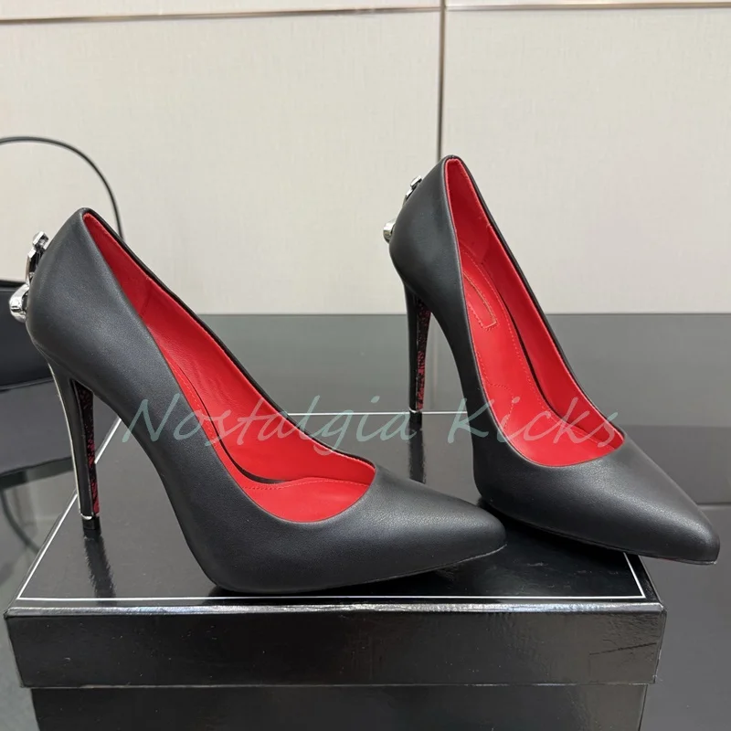 Fashion Suede Stiletto Heel Sword Design Pumps Pointed Toe Metal Embellished Elegant Evening Shoes Party Ladies Dress Shoes