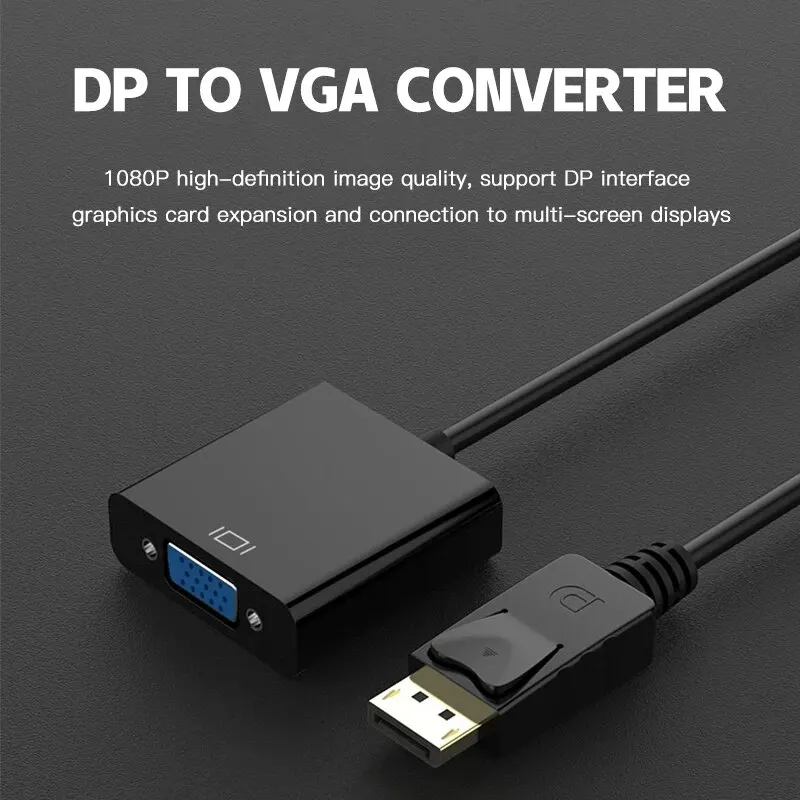 DisplayPort to VGA Adapter 1080p DP Male to VGA Female Converter Cable For Projector TV Computer Laptop PC