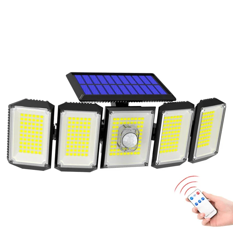 

5 Heads 300 LED Solar Street Lamp Solar Motion Sensor Lights Outdoor Waterproof 360° Adjustable Wide Angle Solar Security Lights