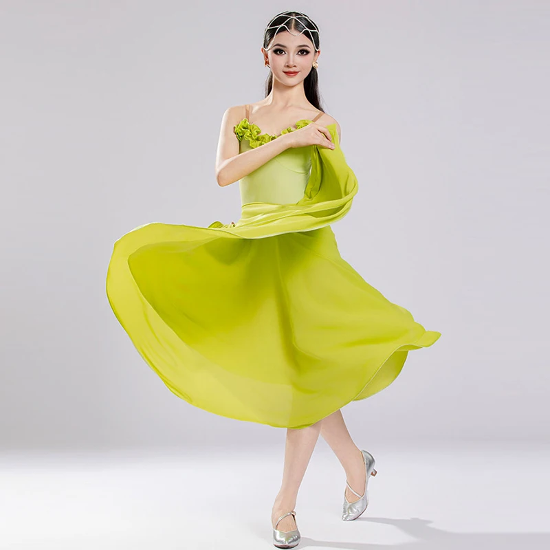 

Summer Green Ballroom Dance Suit Girl Standard Modern Dance Performance Clothes Children Ballroom Dance Training Skirt VDL5509