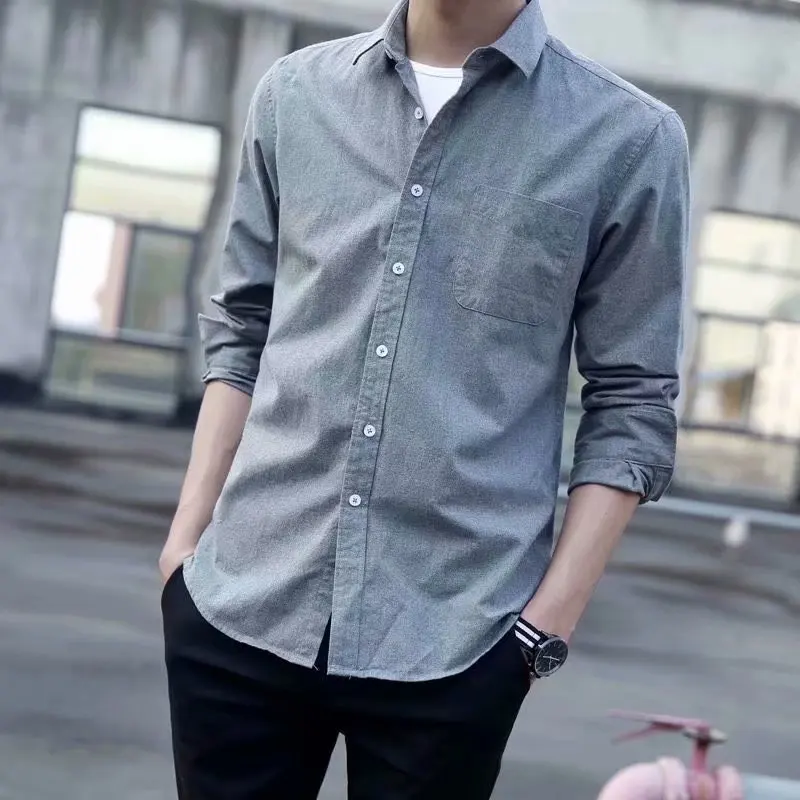 Men's Long Sleeve Shirt Lightweight Loose Fit Summer Business Striped Casual Wear Resistant Thin Oxford Cloth Polyester Fiber