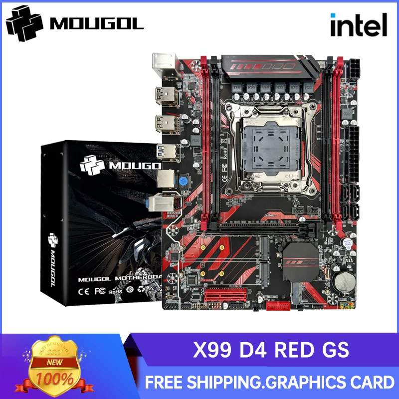 

MOUGOLX99 D4 RED Motherboard Support Xeon E5 V3 V4 LGA 2011-3 CPU Processor DDR4 RAM Four channel and SATA PCI-E M.2*2 Slot