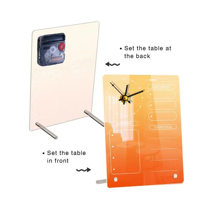 Desktop Note Board Acrylic Dry Erase Board Clock With Rag And 3 Different Color Pens Planner Notepad