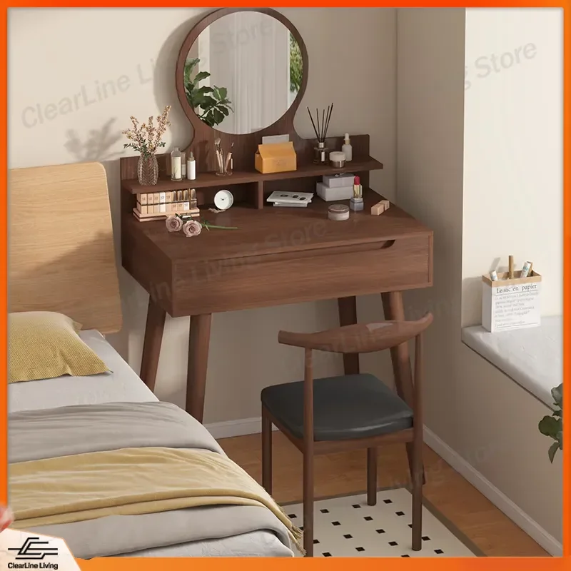 

Modern Small Dresser for Bedroom Compact Storage Cabinet Makeup Table with Lamp Vanity Desk for Apartment Minimalist High End