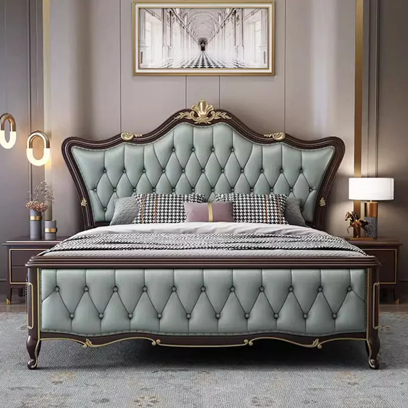 

Queen Headboard Double Bed Wooden Nordic King Size Living Room Double Bed Princess Modern Letto Matrimoniale Bedroom Furniture