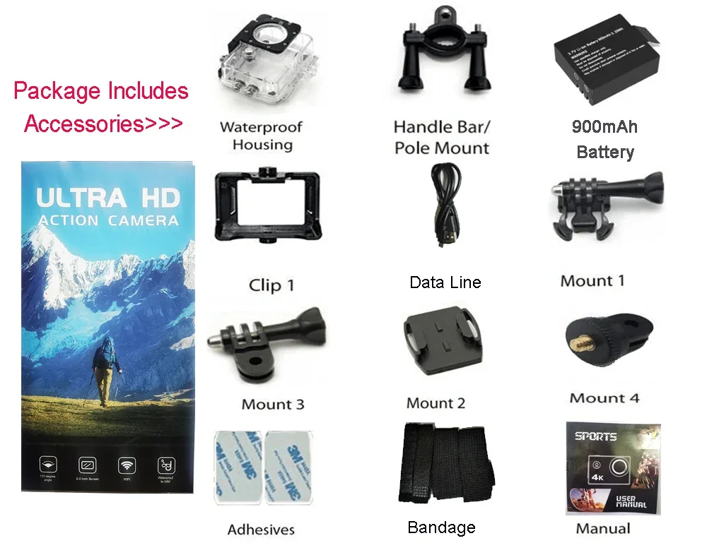 Action Camera Q1 Ultra HD 4K30FPS 16.0MP Wi-Fi 2.0
