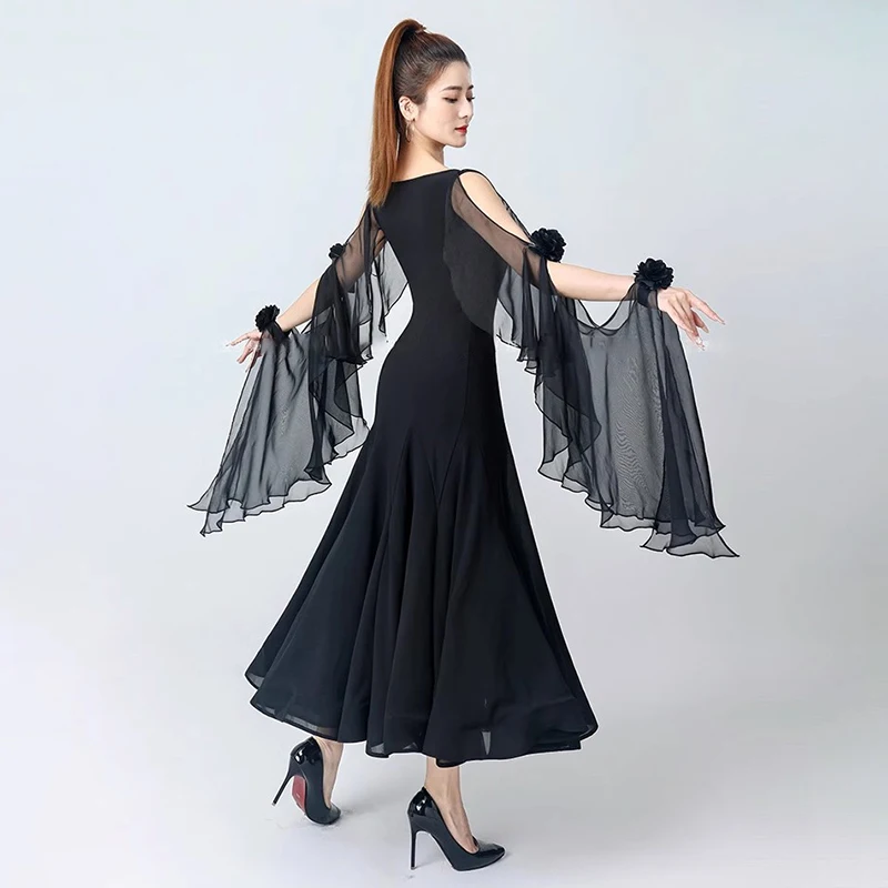 New Modern Dance Dress Elegant Flower Floating Sleeves Women Ballroom Dance Costume Big Swing  Party Waltz Performance Clothes