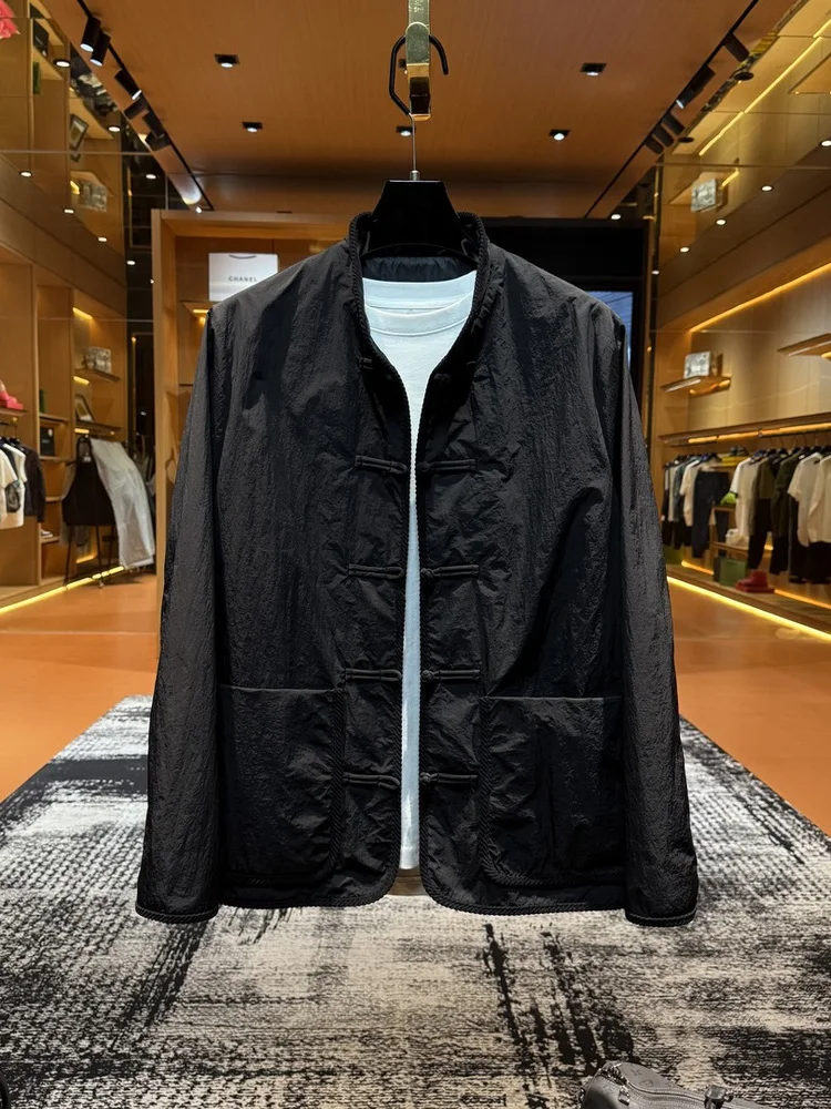 

Autumn New Retro Tang Costume Jaet Men's Loose Luxury Casual Outerwear Embroidered Pure Color Stand Collar Button up