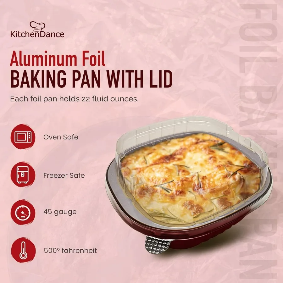 Bandeja para hornear antiadherente de papel de aluminio de colores pesados desechable con tapas, moldes cuadrados para pasteles o entree de 5x5, perfecta para catering y Ev