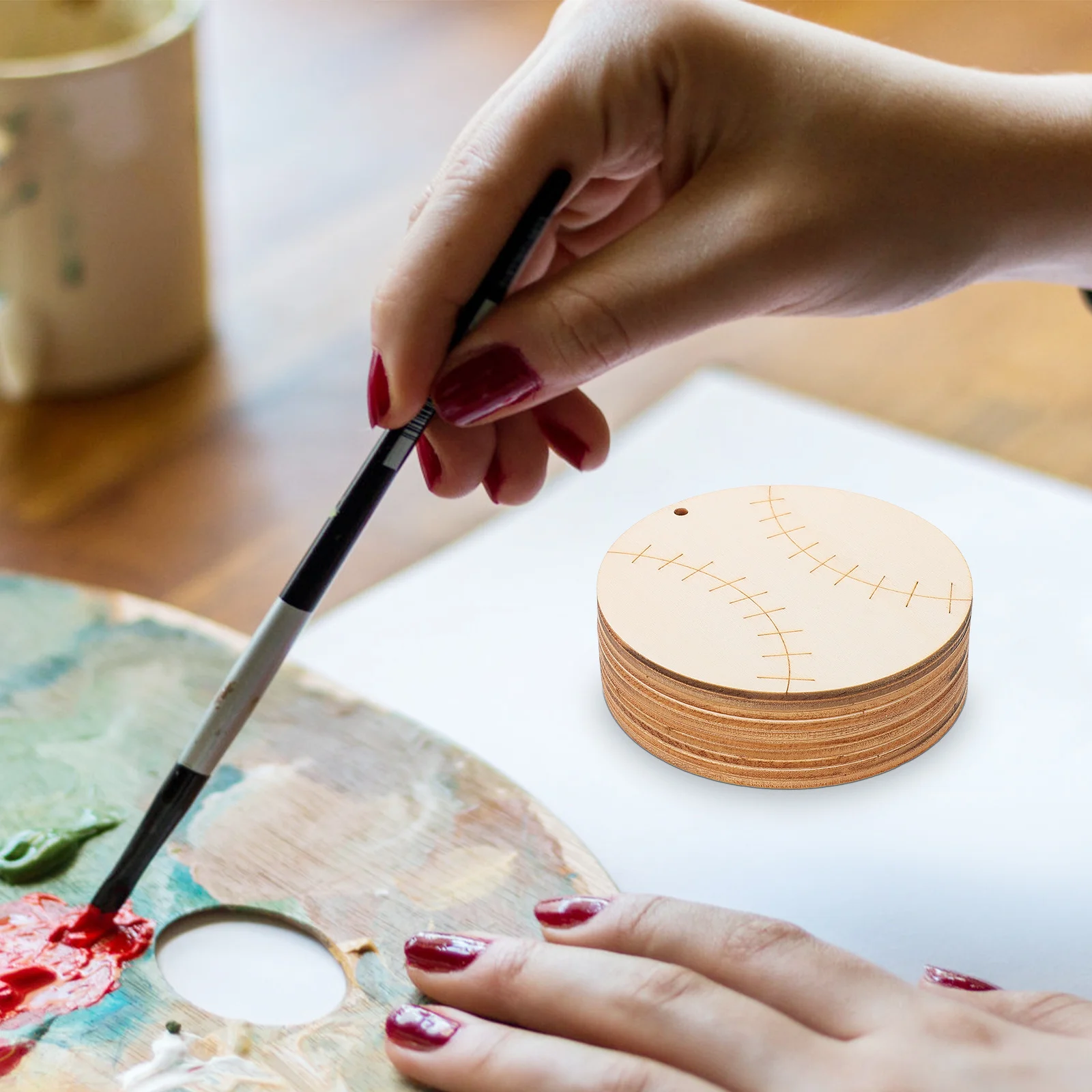 

10Pcs Wood Cutout Unfinished Sports Ball Wooden Slice DIY Craft Supplies Decorative Blank Wood Chips for Painting Wall Ornaments