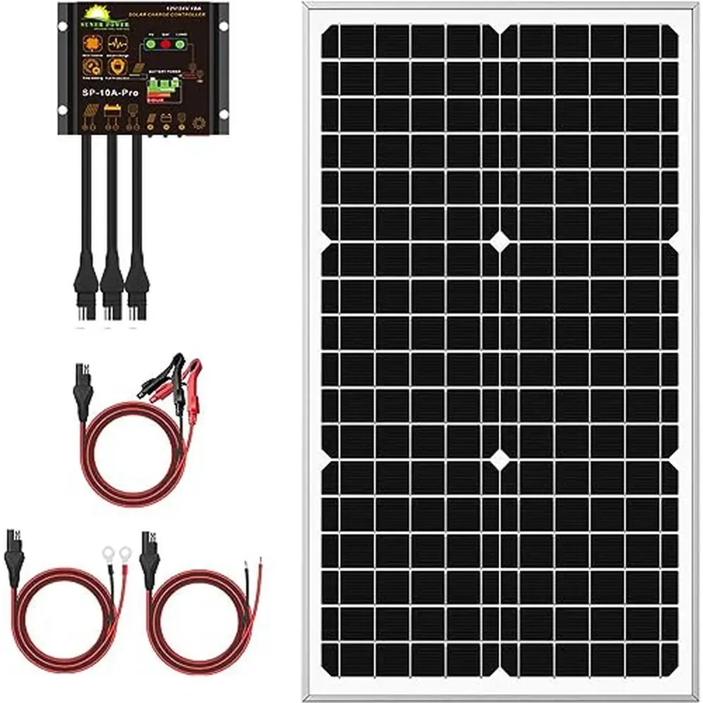 30W Solar Panel Kit 12V Waterproof Battery Charger 10A Controller RV Boat Truck Lawn Mower High Efficiency Trickle Charge