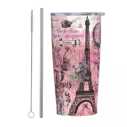 Pink E-Eiffel Towers Tumbler Paris Art busta bevanda fredda bottiglia d'acqua conservazione del calore tazza termica in acciaio inossidabile tazze per auto