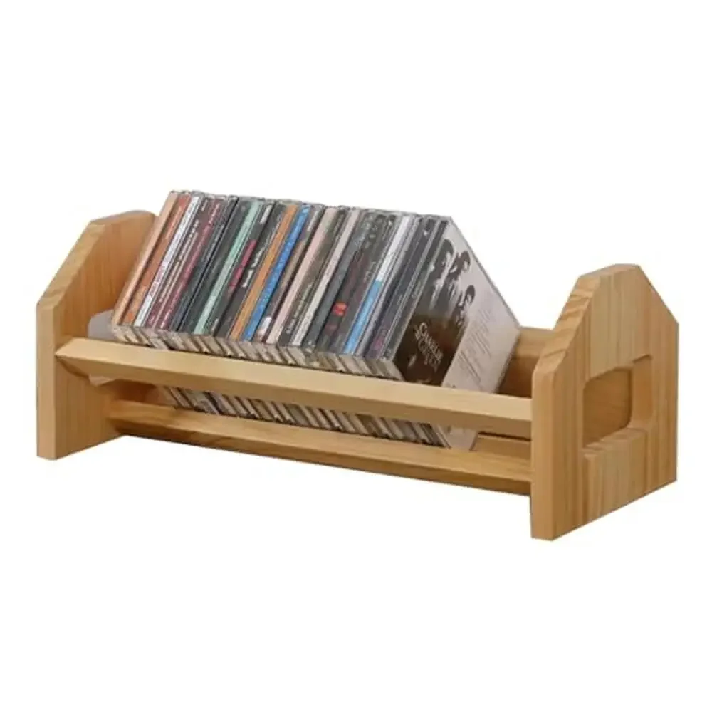 Rak penyimpanan CD segitiga kayu, rak CD Organizer Desktop, tampilan Media, pegangan mudah bergerak, bahan kayu Solid Modern