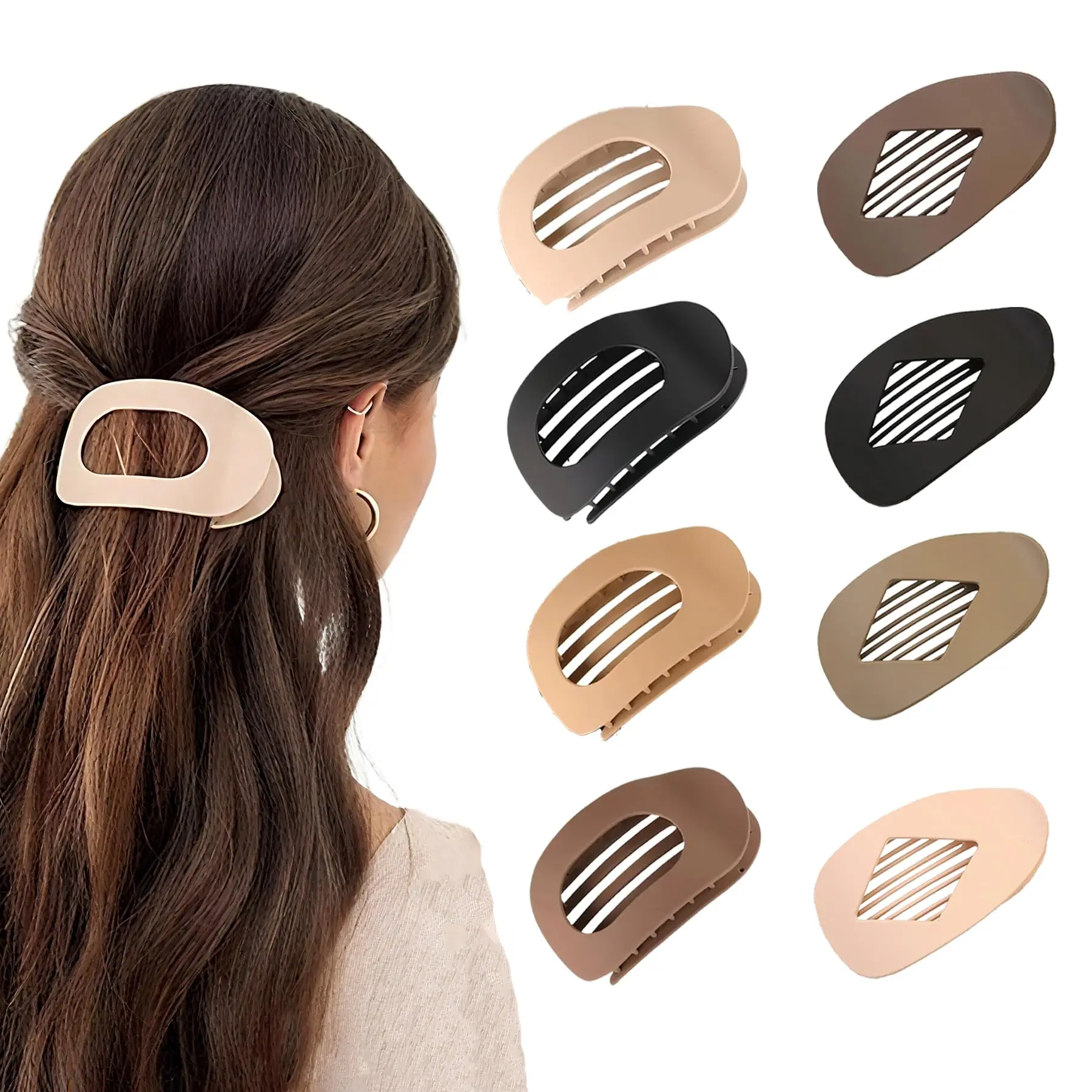 

6Pcs Colorful Flat Round Hair Clips Non Slip Alligator Clips Curved Design Vintage Minimalist Hair Barrettes Fashion Hair Slides Hairpins Daily Styling Head Hair Accessories For Women Girls