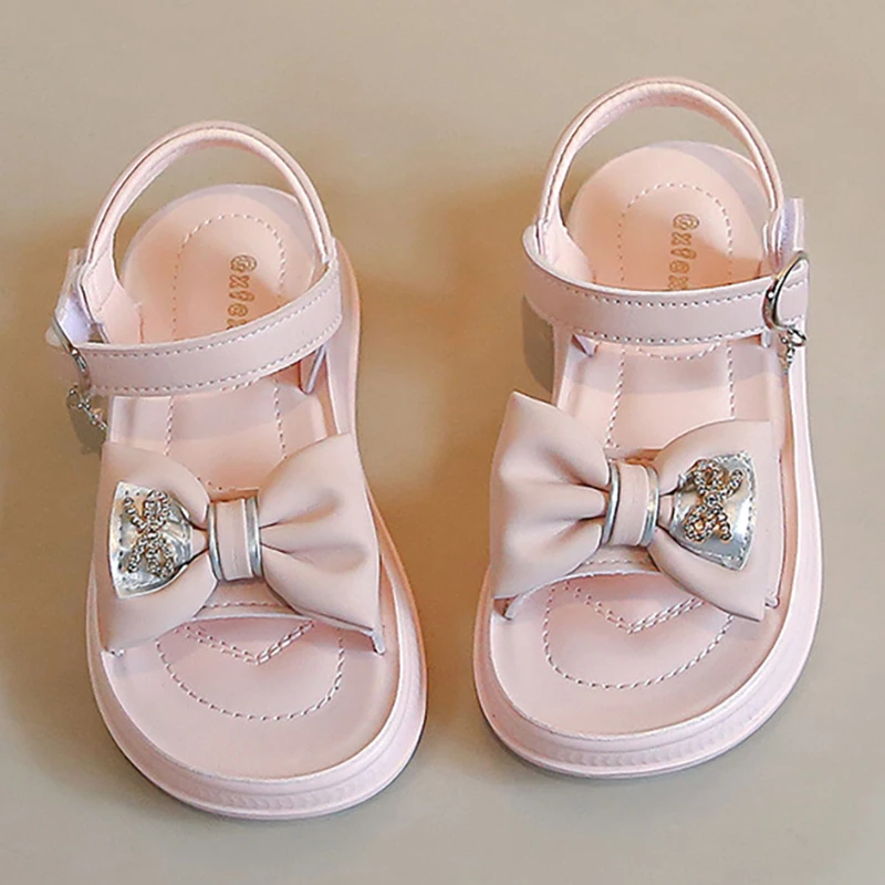 

Korean Style Girl's Sandals Luxury Rhinestone Teenager Sandals For Girls PU Leather Fashion Children's Sandals Shoes