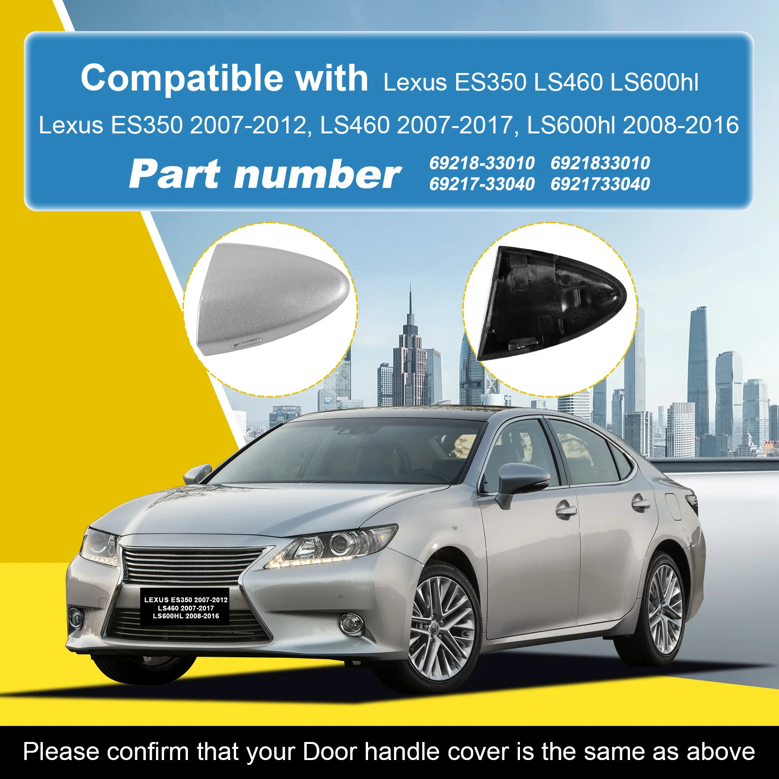 Door Handle Cover Cap Compatible With Lexus ES350 2007-2012/LS460 2007-2017/LS600hl 2008-2016 69218-33010 69217-33040