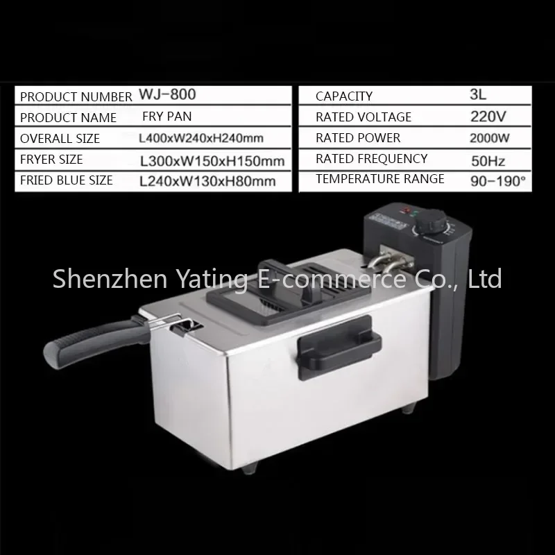 WJ-800 3L 自動電気フライヤー 家庭用 フライドポテト 電気フライヤー オイル 220V/2000W 屋台用串焼きフライヤー