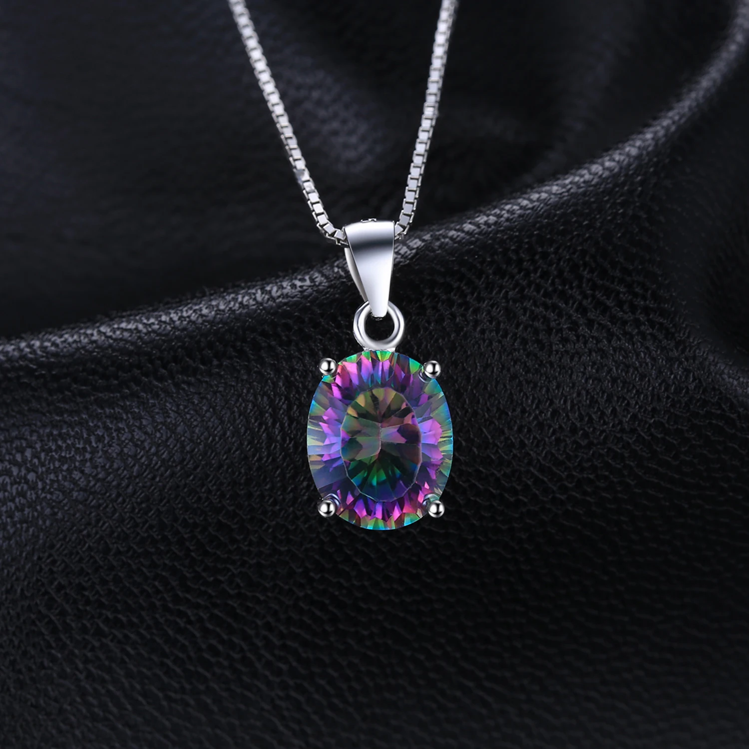 JewelryPalace Natual Multiple Cut Rainbow Fire Mystic Quartz Solid 925 Sterling Silver Pendant Necklace for Women No Chain