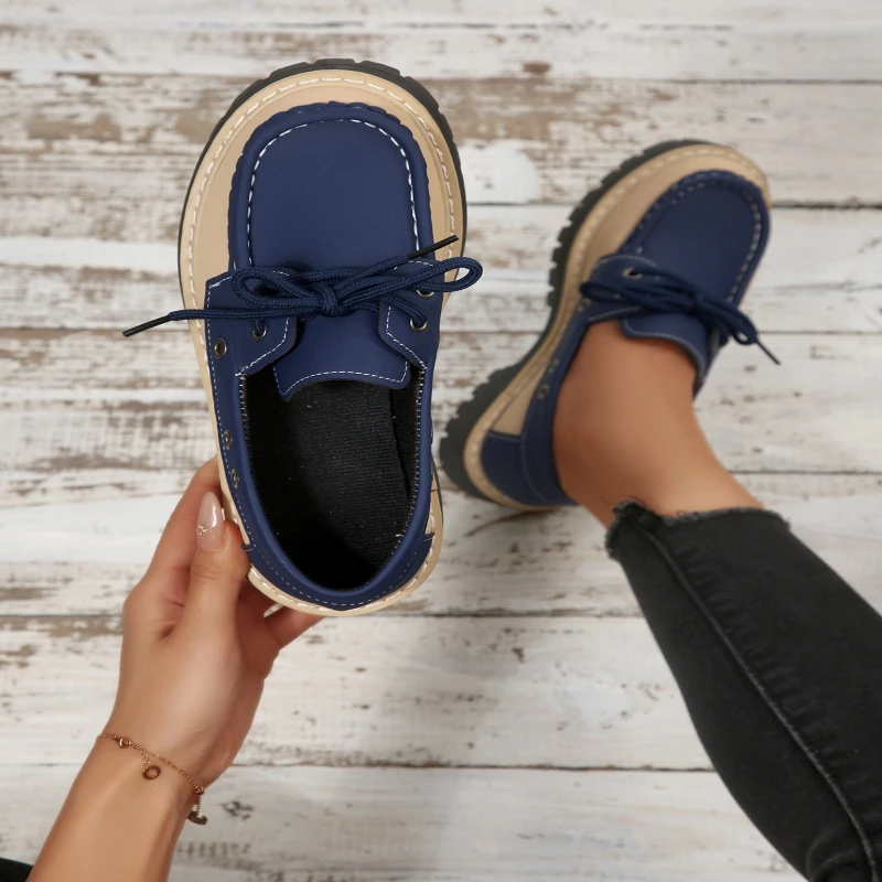 

Thick-soled Square Heel Lace-up Color-blocked Fashionable, Versatile, Comfortable, Anti-slip and Breathable Women's Single Shoes
