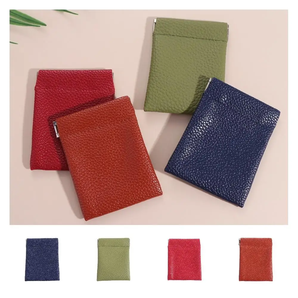 

Self-closing Leather Makeup Coin Purse Large Capacity Korean Style Self-closing Lipstick Bag Mini Waterproof Mini Makeup Bag