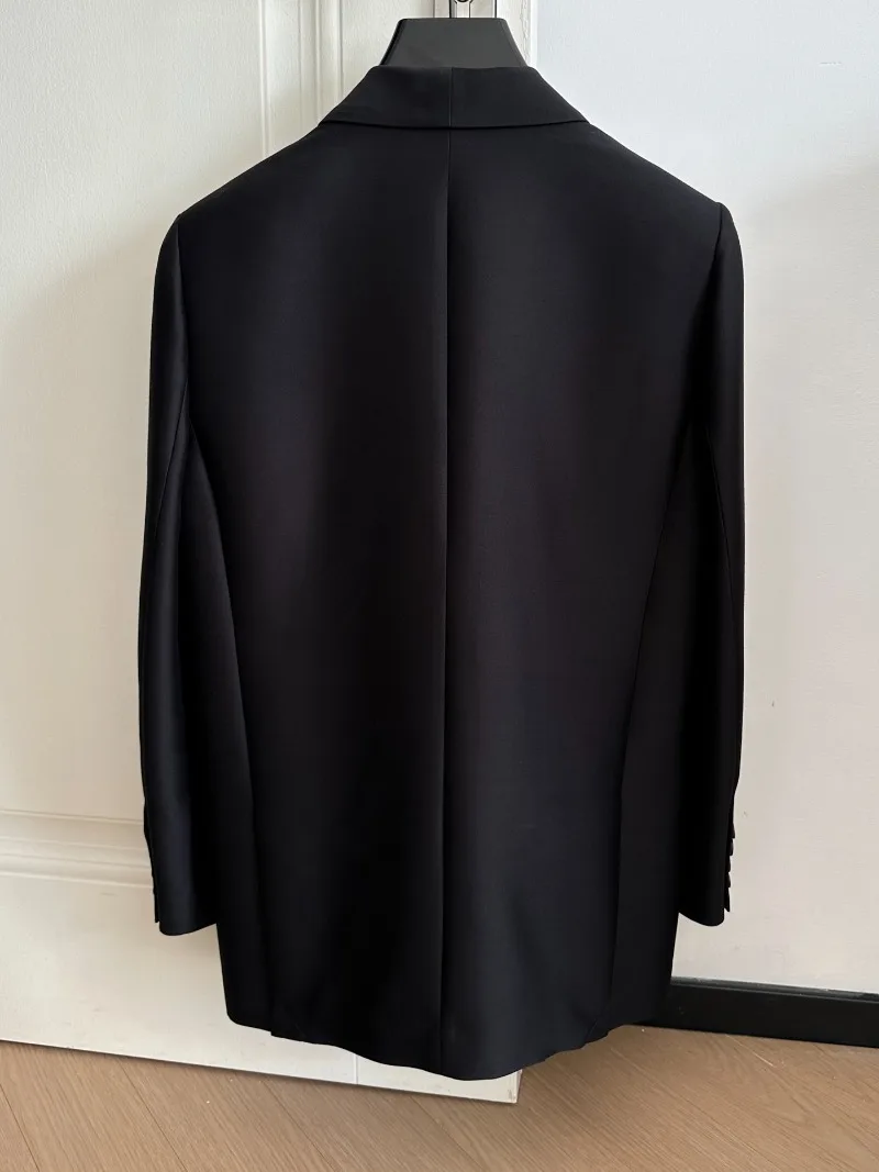 Wool and Silk Blending Black Coat Women Blazer