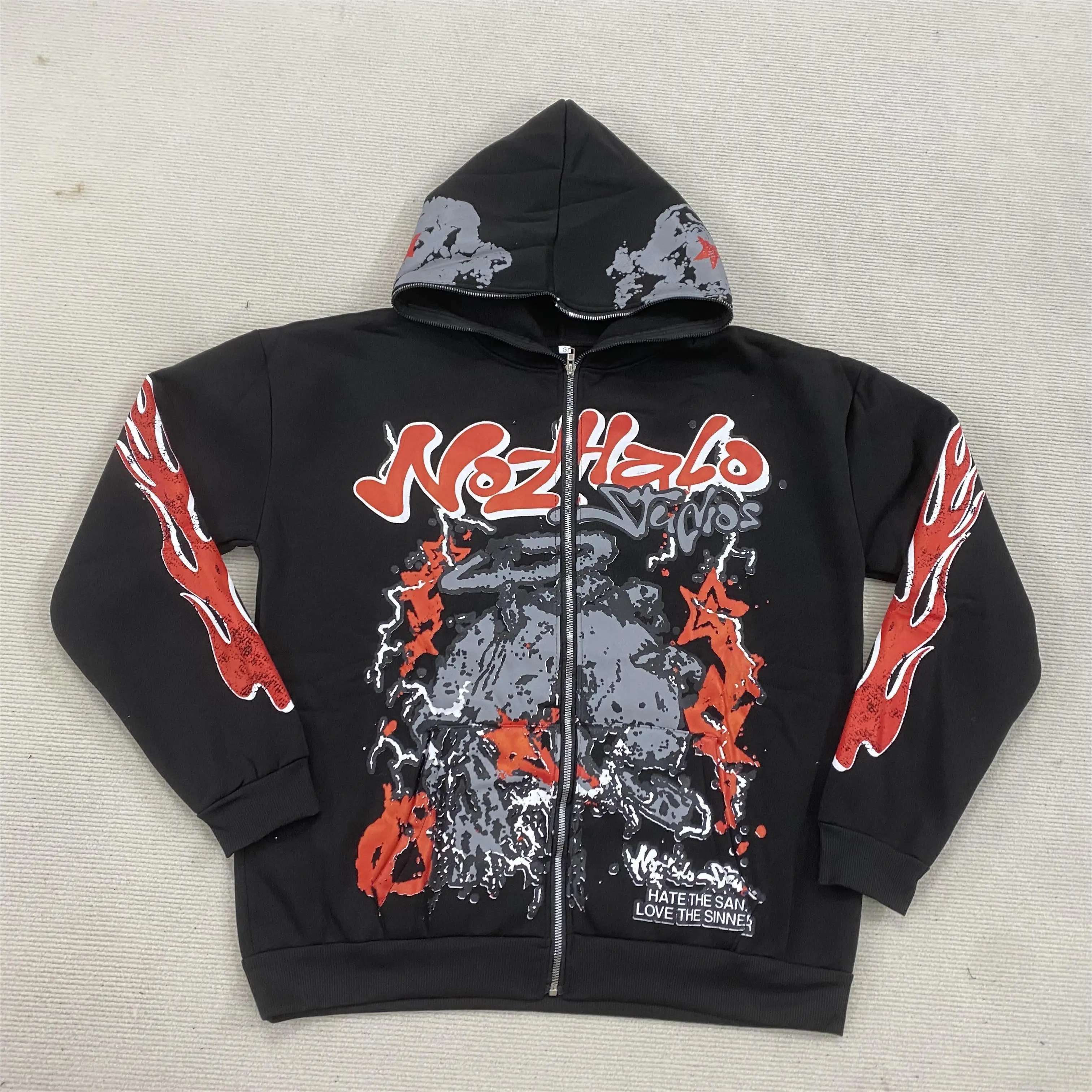 

Street Trend Leader Loose American Retro Harajuku Black Hip Hop High Street Graffiti Printed Zipper Hoodie Autumn