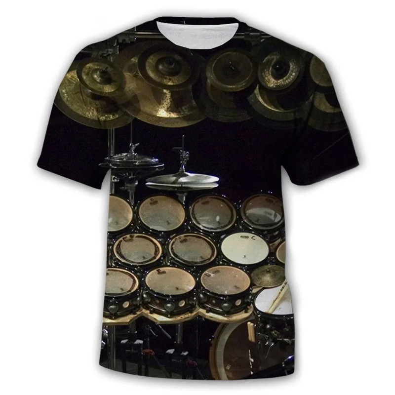 Drum Kit 3D Printed T-shirt Men Musical Instrument Graphic Tee Summer Short Sleeve Hip Hop Mens