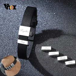 Vnox Personalized Names Bracelets Black Leather Men's Bangle Unique Meaningful Family To Dad Husband Gift Gents Jewelry