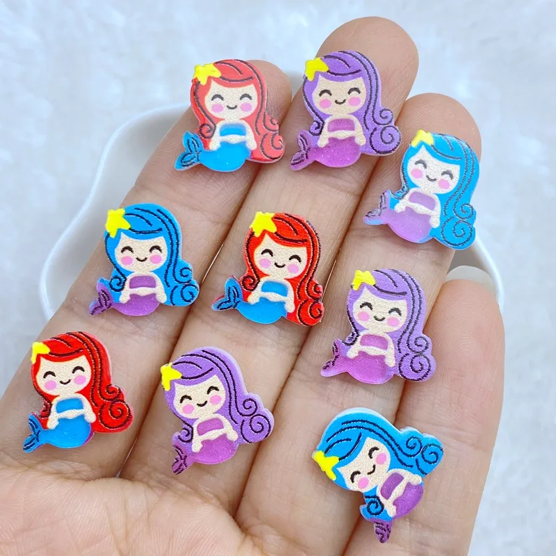 30Pcs New Cute Mini 14mm Shiny Mermaid Series Flatback Ornament Jewelry Making Manicure Hairwear Accessories