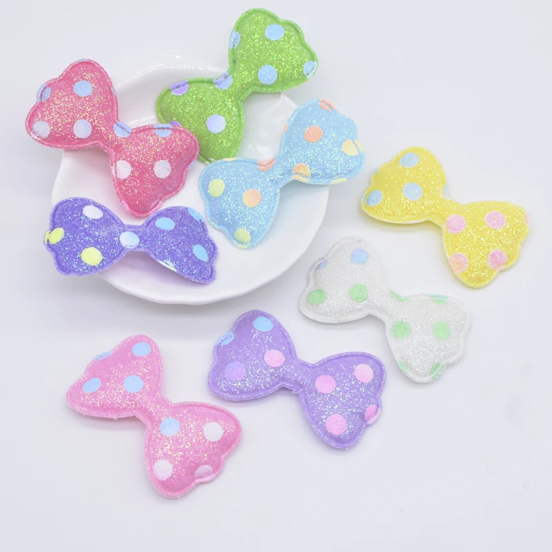 20Pcs 50*30mm Padded Glitter Leather Bow Tie Patches for Clothes Hat Shoes Sewing Applique Headwear Hair Clips Decor Accessories