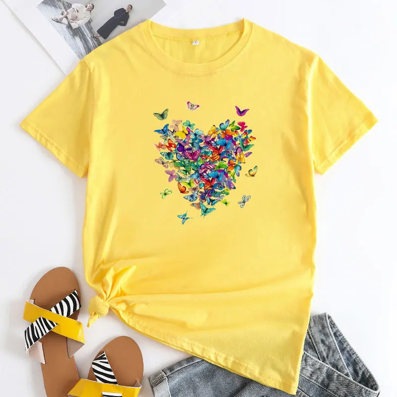 Faionable Cotton Crew Ne T-Shirt für Damen, gestrickt, Sommer-Streetwear, bequemes Damen-T-Shirt aus reiner Baumwolle