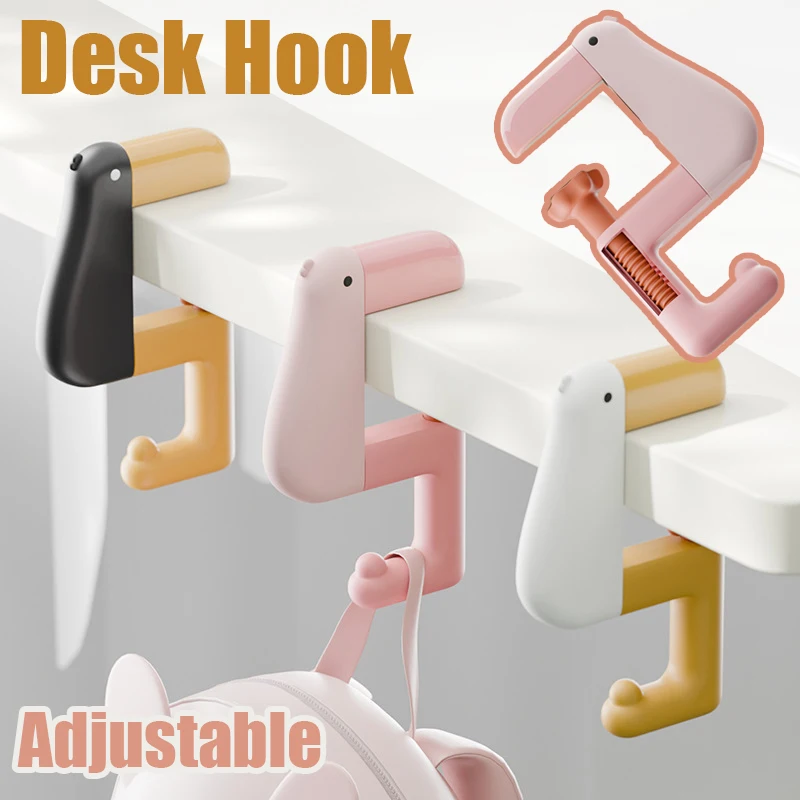 Thinking Duck Bag Hook Desk Side Hanging Bag Hooks Cute Portable Handbag Hook Adjustable Table Office Bag Backpack Organizer