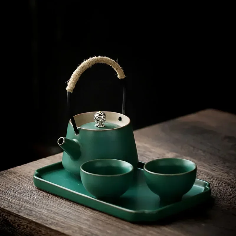 

Chinese ceramic kung fu tea set simple one pot two cups with storage tray portable travel teapots and teacups set for two people