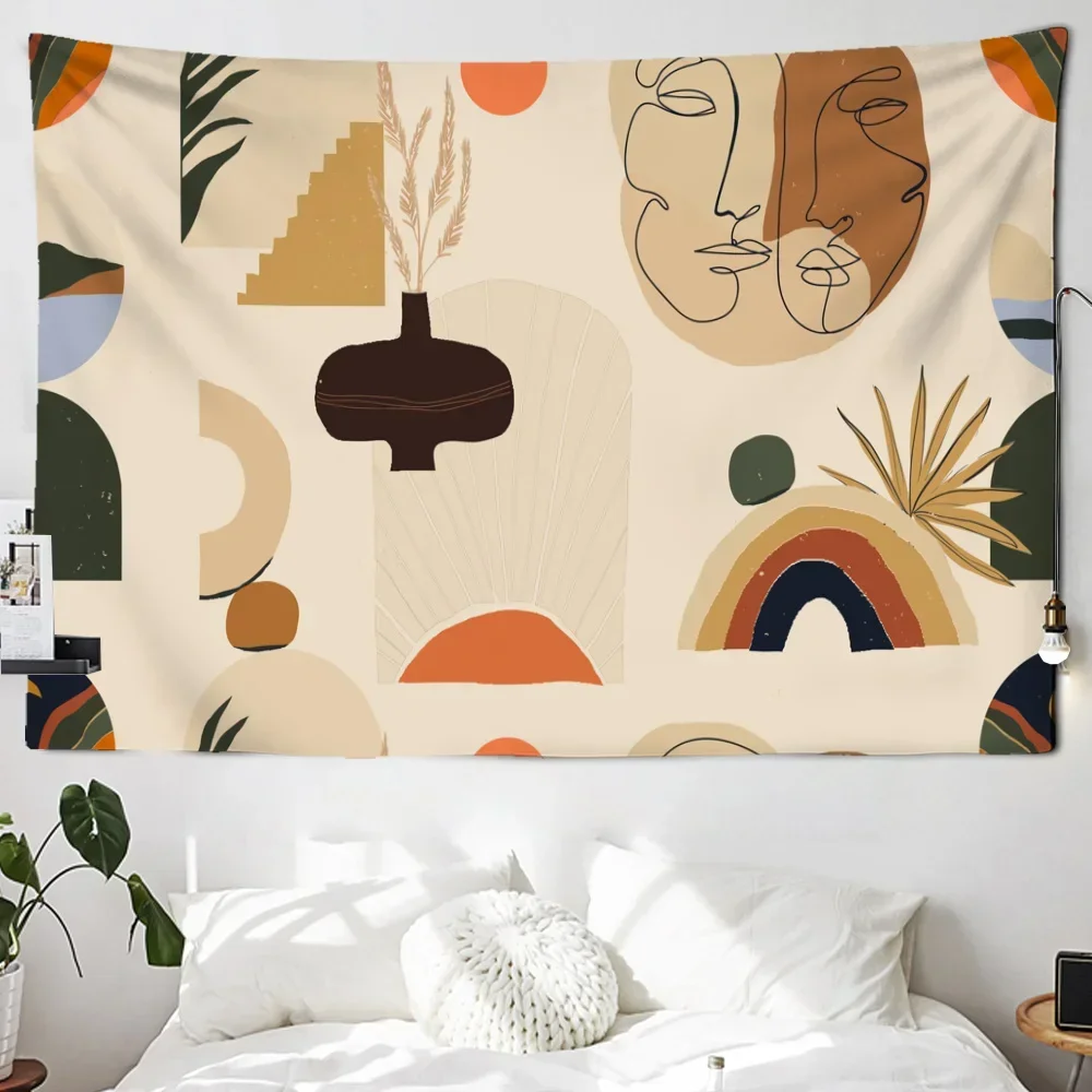 Tapices de paisaje abstracto moderno, tapiz de pared para decoración del hogar, fase lunar, bosque, puesta de sol, montaña