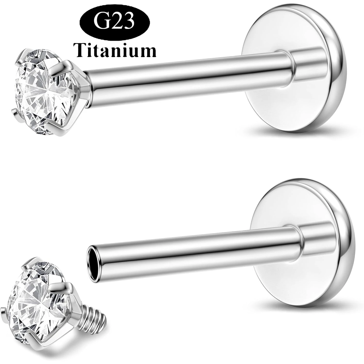 Drperfect 2er-Set G23 Titan Lippenpiercings mit Innengewinde, Medusa Nasenstecker, Knorpel-, Tragus- und Helix-Piercing-Schmuck