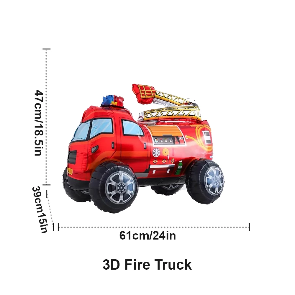 3D Assembled Fire Truck Foil Balloon Large Fire Rescue Helicopter Balloon Boys Firefighter Birthday Party Decoration Baby Shower