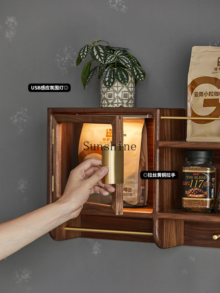 Solid wood wall bookshelf black walnut creative entrance hanger