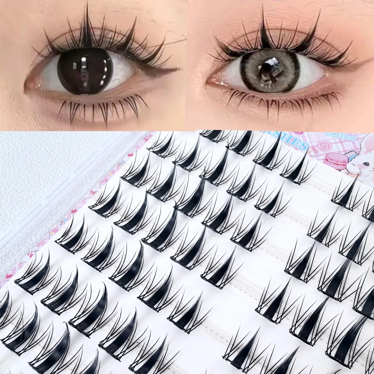 100 Stück kleine Kaninchen-Wimpern ohne Kleber, einfach anzubringen, geeignet für Anfänger, wiederverwendbar, weich und bequem für das tägliche Make-up – Detail 8