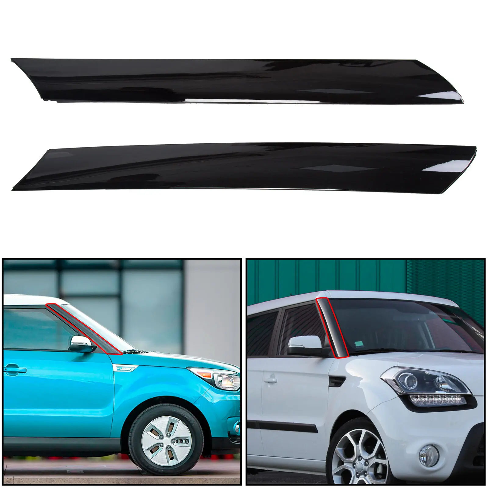 Car Exterior Molding Windshield Pillar Trim Front Left + Right Side for Kia Soul 2010-2013 86170-2K500 86180-2K500