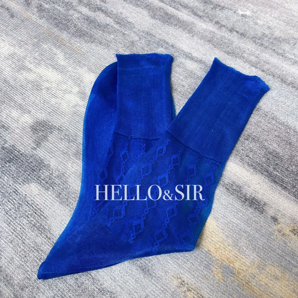 Royal Blue Men Sheer Socks Sexy Ultra Thin Transparent Mid Tube Socks Men Multicolour Elastic Business Socks Man Dress Stockings