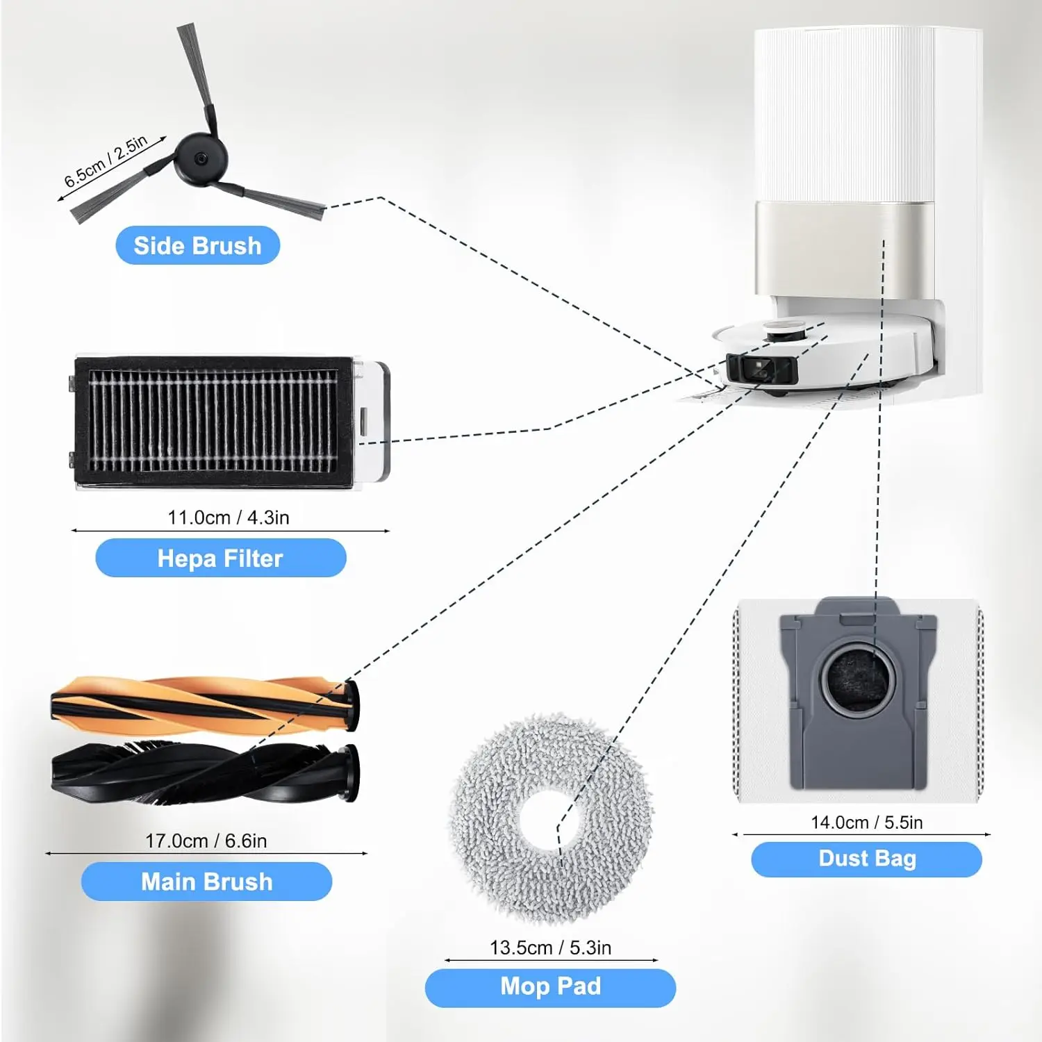 يصلح ل ( Dreame MOVA V50 Ultra/X50 Ultra/ X50 Master/L50 Pro Ultra/L40S Pro Ultra) أجزاء مرشح الفرشاة الرئيسية ممسحة القماش كيس لجميع الغبار