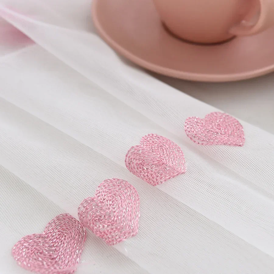 Cartoon Sweet Pink Heart Tulle Sheer Curtains For Kid's Girls Bedroom Blue Embroidered Living Room Mesh Fabircs Window Panel #3