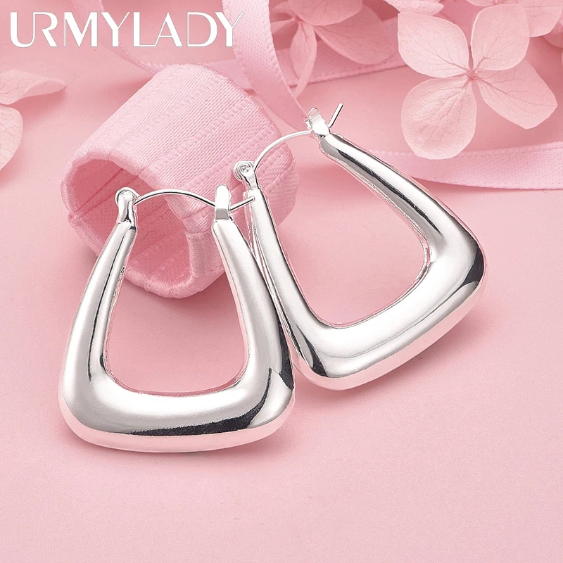 URMYLADY 925 فضة فاخر السلس مثلث أقراط مشبكية للنساء الأذن كليب حفل زفاف موضة حلية مجوهرات #4