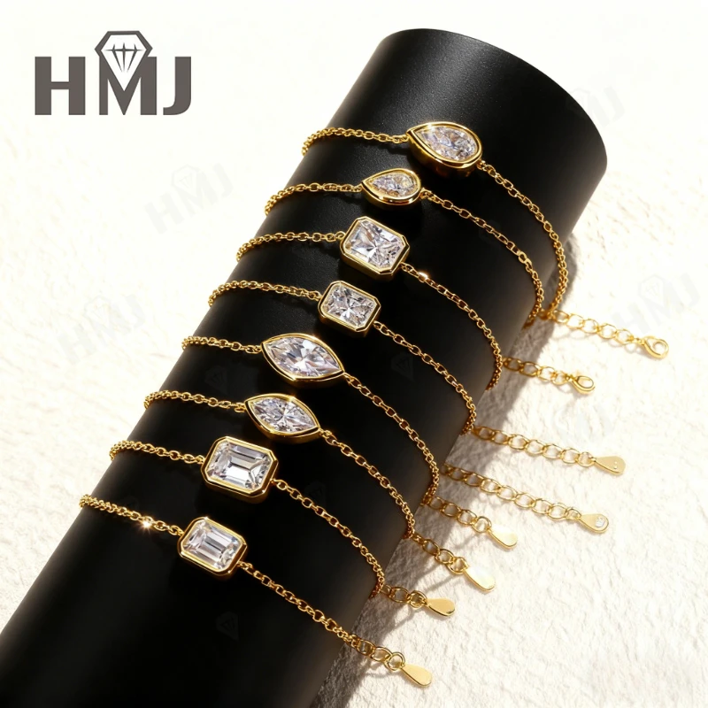 

Moissanite Round/Pear/Oval/Heart/Emerald Cut Bracelet Sparkling Multi-Shape Design Luxury Women Jewelry Elegant Gift Fashion