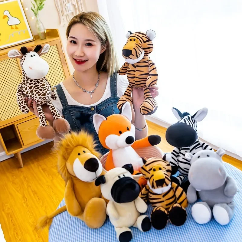 25cm Cute Forest Animals Plush Toy Children\'s Sleeping Mate Jungle Stuffed Lion Tiger Elephant Dog Giraffe Raccoon Monkey Doll