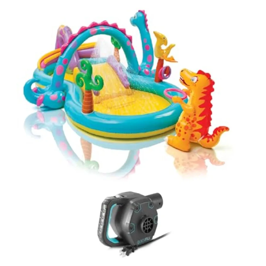

11 by 7.5 Foot by 44 Inch Dinoland Play Center Kiddie Swimming Pool with 120 Volt Quick Fill AC Corded Electric Air Pump