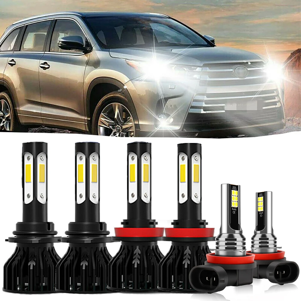 Bombillas de faros LED antiniebla para coche, Kit de repuesto de faros delanteros para Toyota Highlander 6000-2011 2017 2018 2019 2020