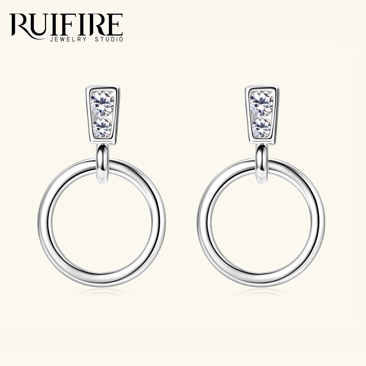 

Серьги-гвоздики RUIFIRE с муассанитом, белое золото, настоящее серебро S925, женские ювелирные изделия, полые круглые серьги-капли, повседневная одежда